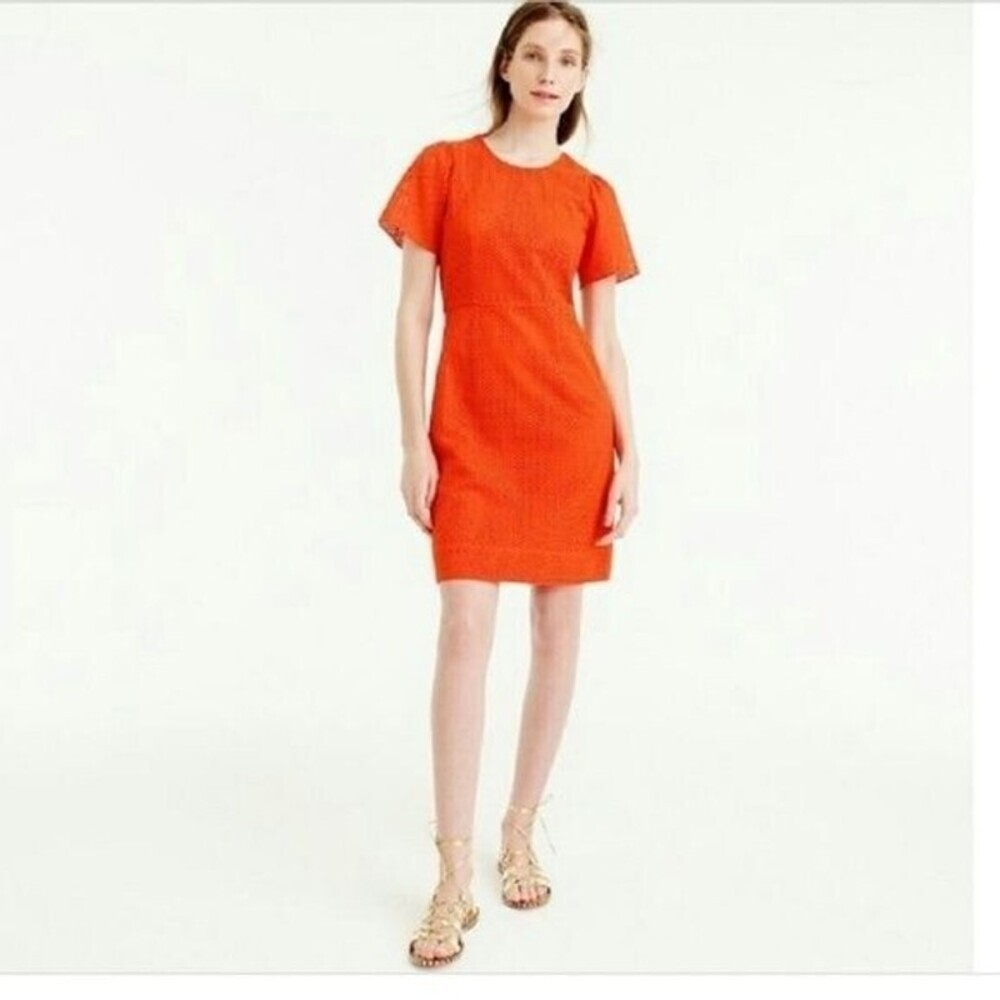 J. Crew Flutter Sleeve Dress Women's 4 Eyelet Bold Red Preppy Classic
